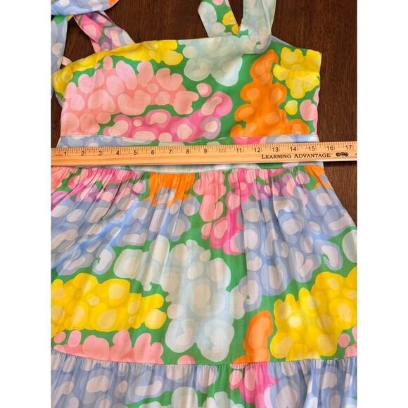Emily McCarthy Floral Tiered Maxi Dress S Multi Tie Shoulder Summer Boho EUC - Picture 9 of 12